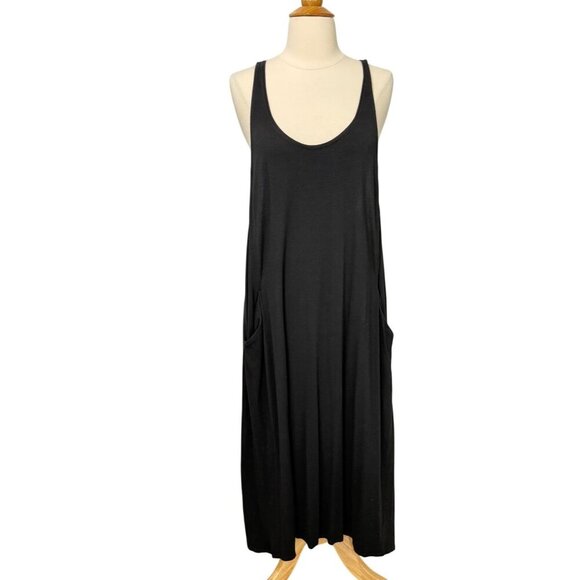 Eileen Fisher System Black Tank Midi Dress Viscose Spandex Pockets Swing Size S - Picture 1 of 7